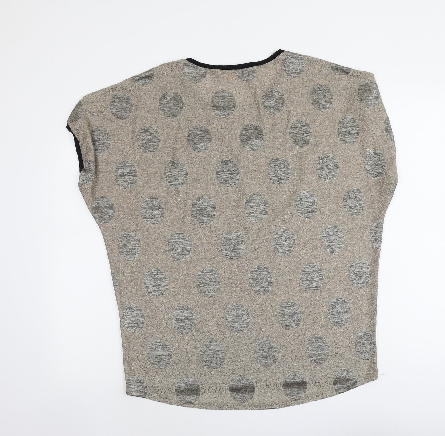 Shannon Womens Beige Polka Dot Polyester Basic T-Shirt Size L Round Neck