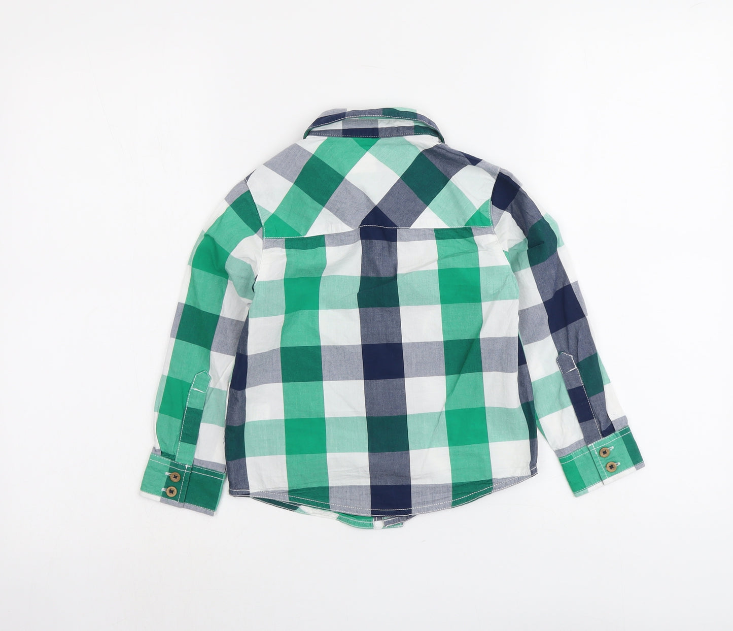 True Dudes Boys Green Plaid Cotton Basic Button-Up Size 4-5 Years Collared Button