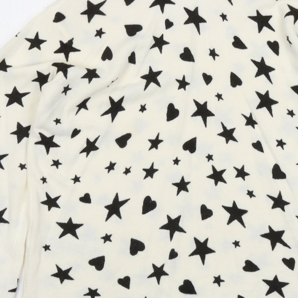 Marks and Spencer Womens Ivory Round Neck Geometric Acrylic Pullover Jumper Size 12 - Star Heart