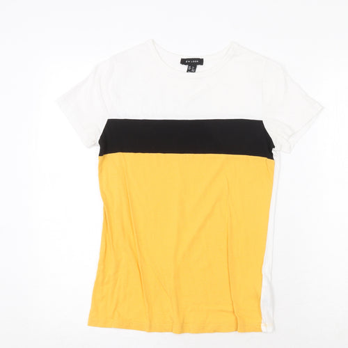 New Look Womens Multicoloured Geometric Cotton Basic T-Shirt Size 6 Round Neck