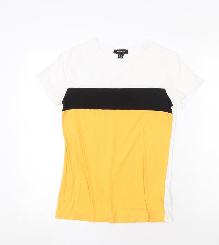 New Look Womens Multicoloured Geometric Cotton Basic T-Shirt Size 6 Round Neck