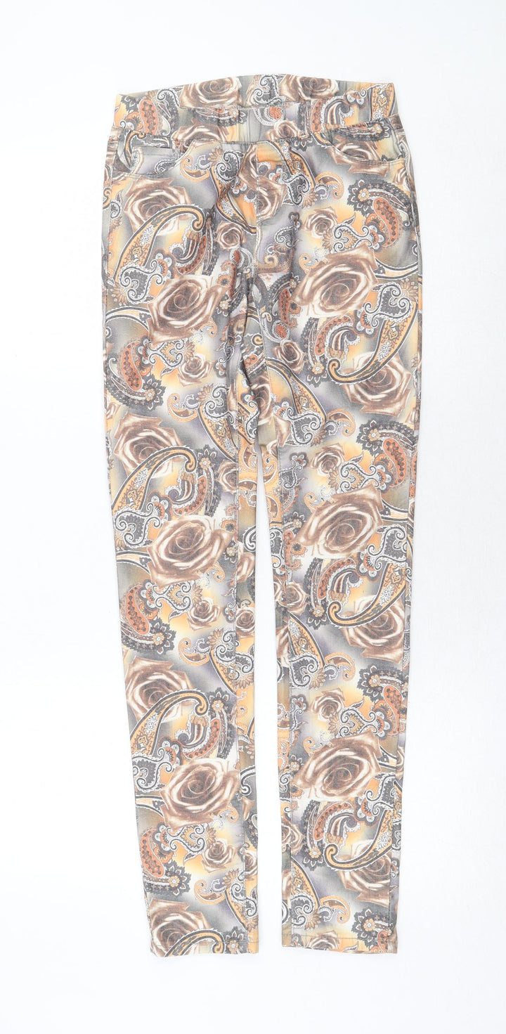 Elegants Deluxe Womens Multicoloured Geometric Cotton Skinny Jeans Size S Regular