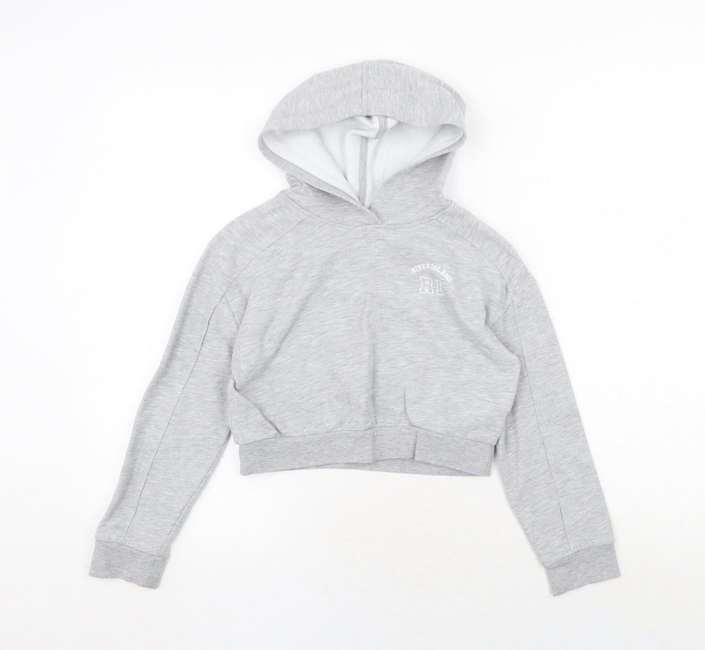 River Island Girls Grey Cotton Pullover Hoodie Size 7-8 Years Pullover