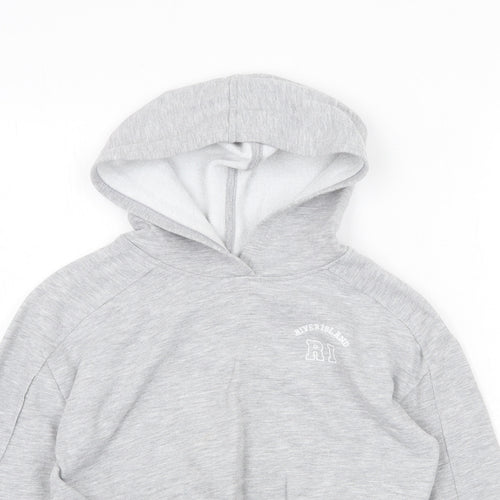 River Island Girls Grey Cotton Pullover Hoodie Size 7-8 Years Pullover