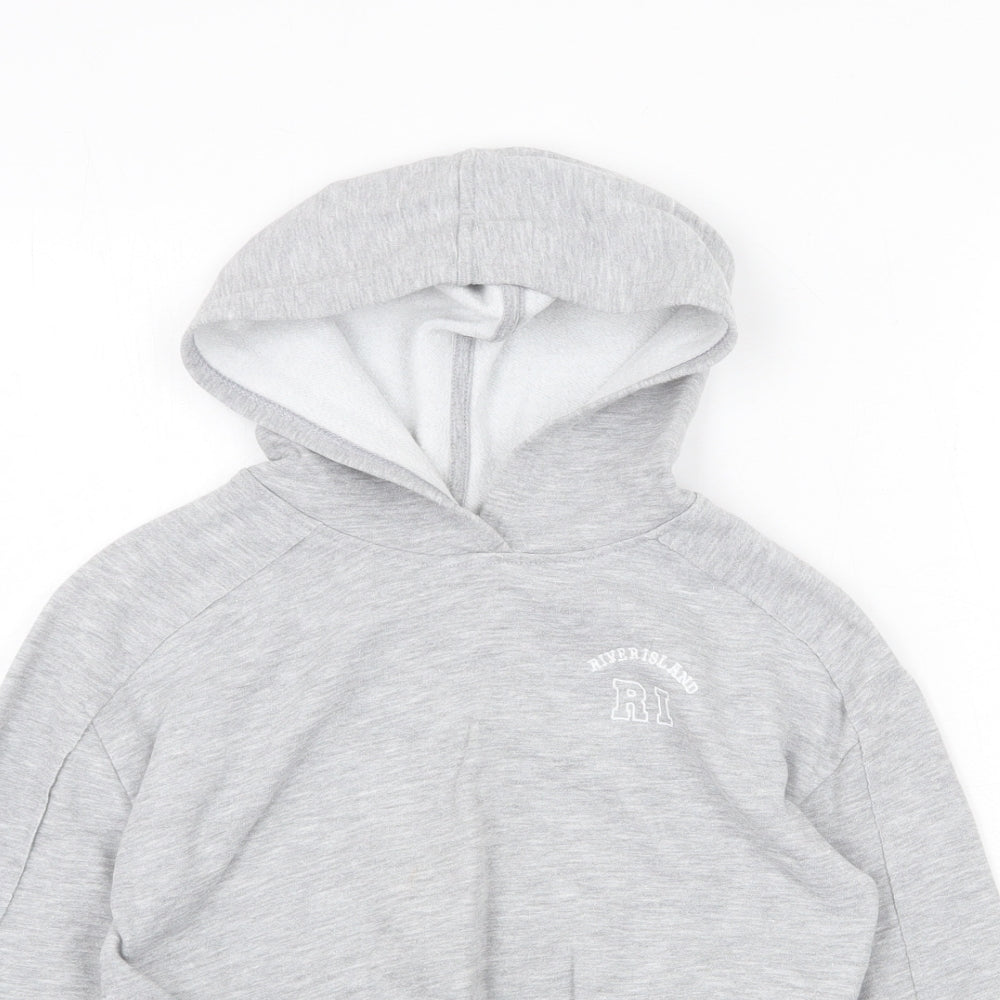 River Island Girls Grey Cotton Pullover Hoodie Size 7-8 Years Pullover