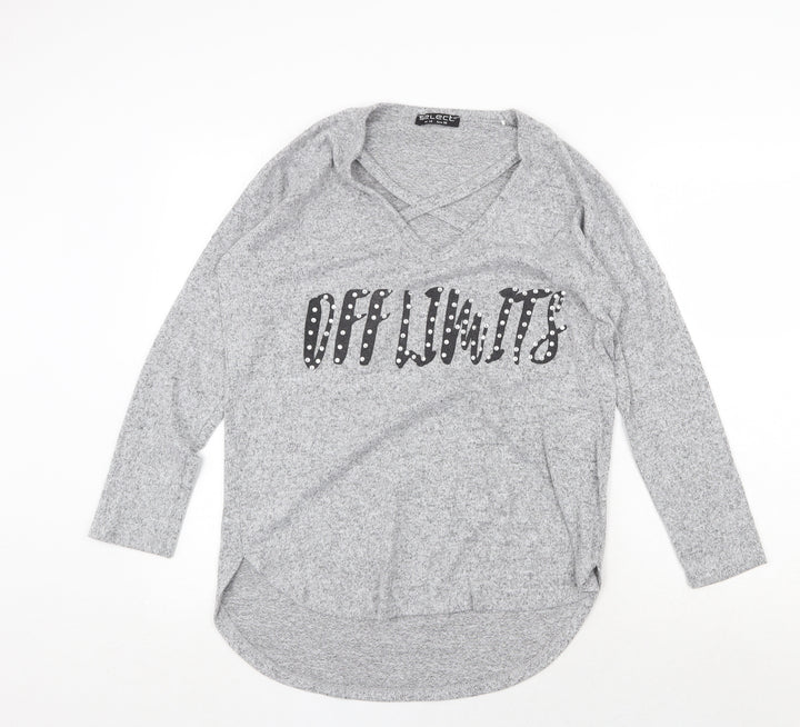 Select Womens Grey V-Neck Polyester Pullover Jumper Size 10 - Off Limits