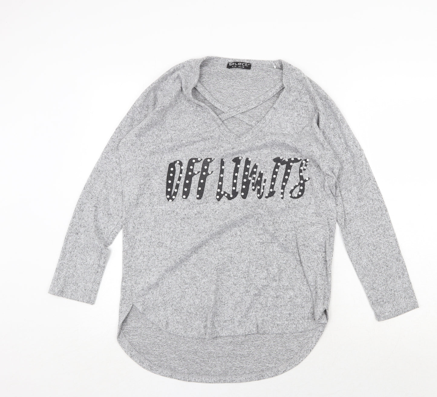 Select Womens Grey V-Neck Polyester Pullover Jumper Size 10 - Off Limits