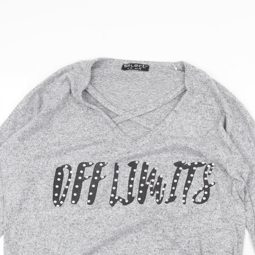Select Womens Grey V-Neck Polyester Pullover Jumper Size 10 - Off Limits