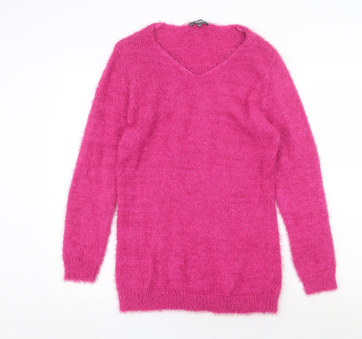 Studio Womens Pink V-Neck Polyester Tunic Jumper Size 8