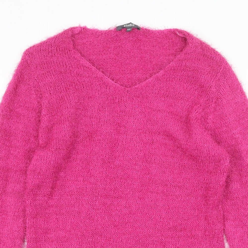 Studio Womens Pink V-Neck Polyester Tunic Jumper Size 8