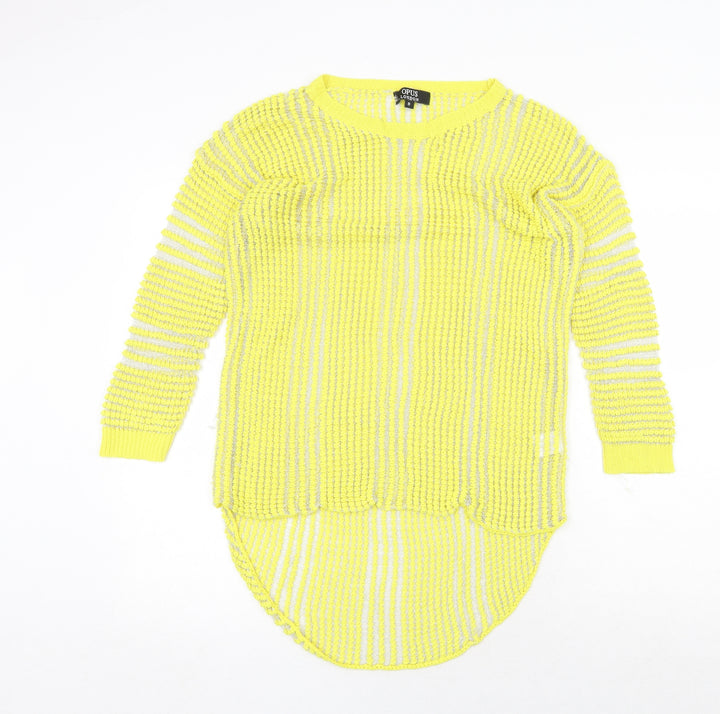 OPUS Womens Yellow Round Neck Striped Polyester Pullover Jumper Size 8