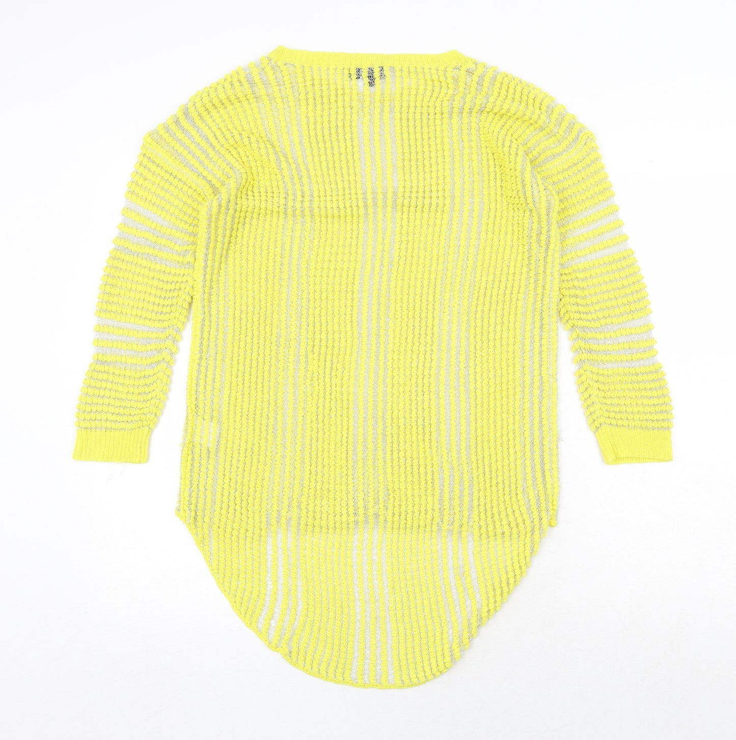 OPUS Womens Yellow Round Neck Striped Polyester Pullover Jumper Size 8