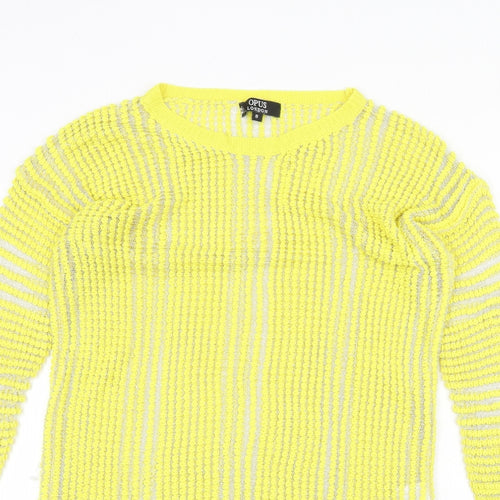OPUS Womens Yellow Round Neck Striped Polyester Pullover Jumper Size 8