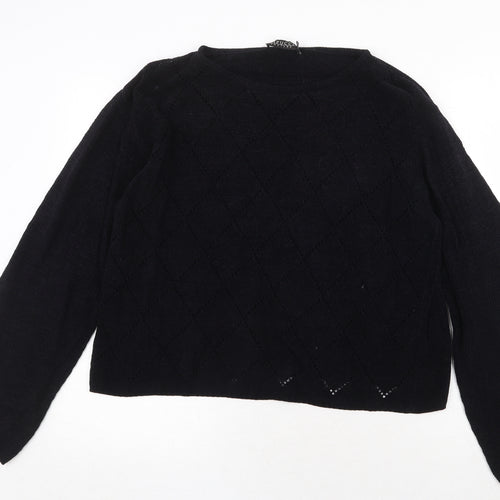 Vipucci Couture Womens Black Round Neck Acrylic Pullover Jumper Size L