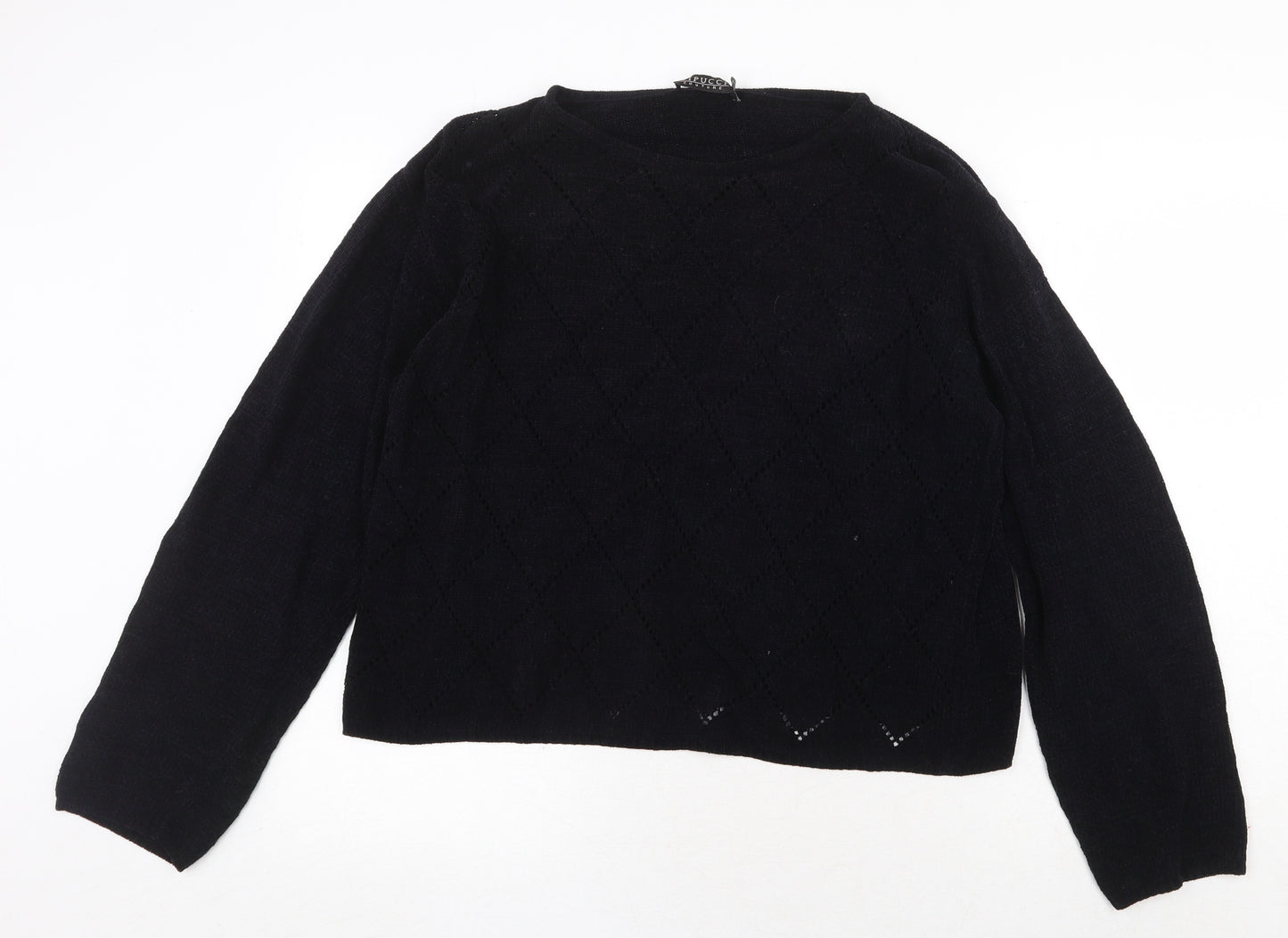 Vipucci Couture Womens Black Round Neck Acrylic Pullover Jumper Size L