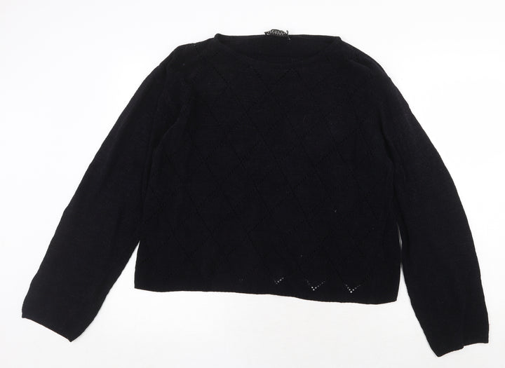 Vipucci Couture Womens Black Round Neck Acrylic Pullover Jumper Size L