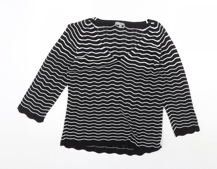 Marks and Spencer Womens Black V-Neck Striped Acrylic Pullover Jumper Size 12