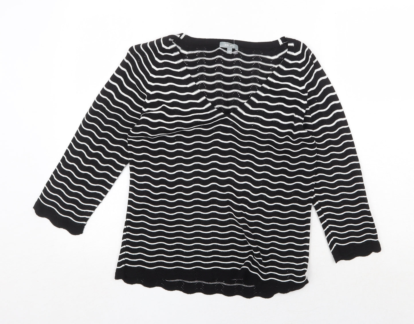 Marks and Spencer Womens Black V-Neck Striped Acrylic Pullover Jumper Size 12