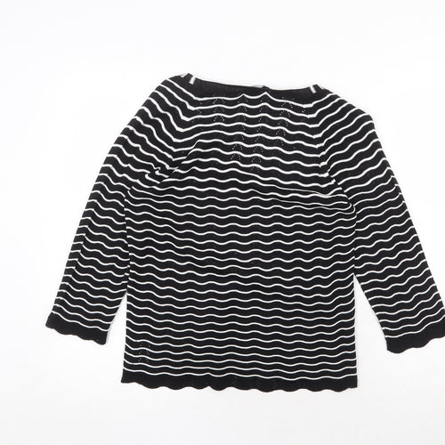 Marks and Spencer Womens Black V-Neck Striped Acrylic Pullover Jumper Size 12