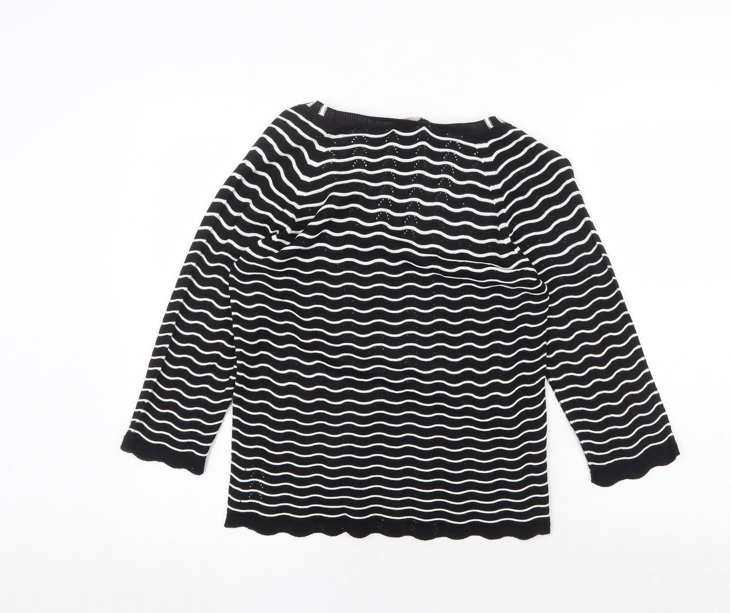 Marks and Spencer Womens Black V-Neck Striped Acrylic Pullover Jumper Size 12