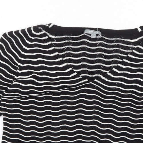 Marks and Spencer Womens Black V-Neck Striped Acrylic Pullover Jumper Size 12