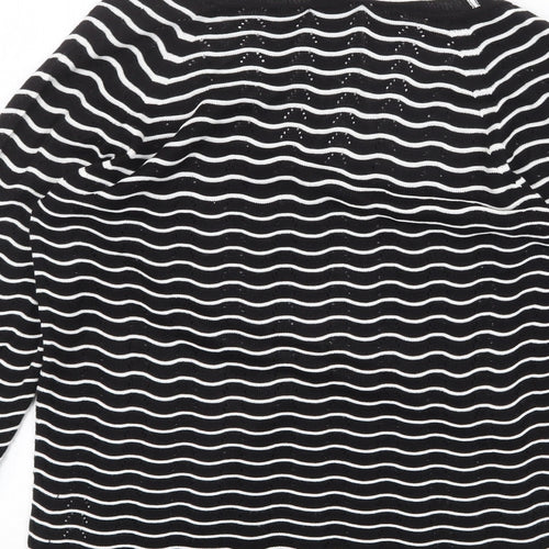 Marks and Spencer Womens Black V-Neck Striped Acrylic Pullover Jumper Size 12