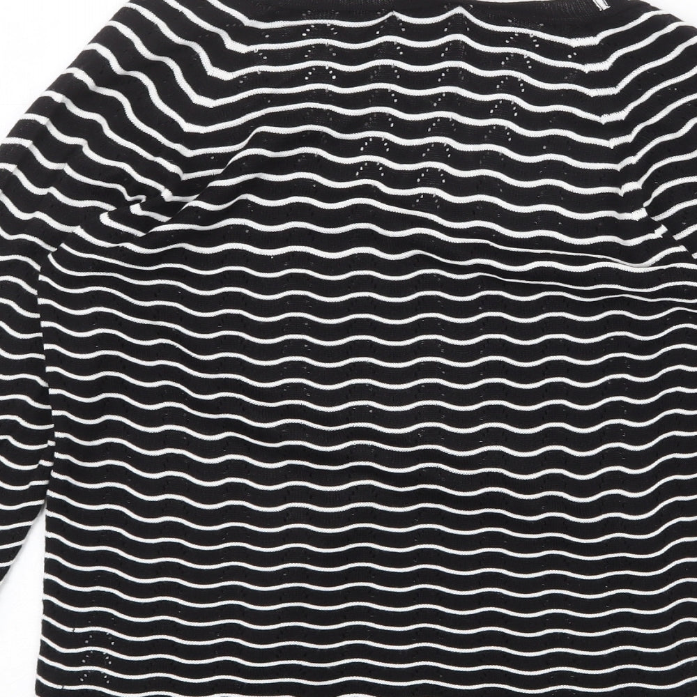 Marks and Spencer Womens Black V-Neck Striped Acrylic Pullover Jumper Size 12
