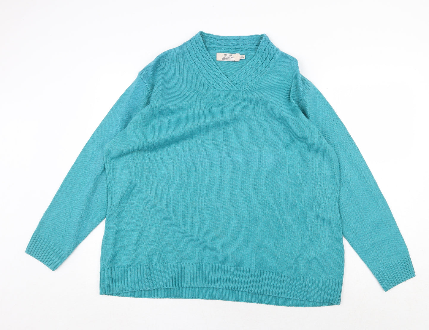 EWM Womens Green V-Neck Acrylic Pullover Jumper Size XL