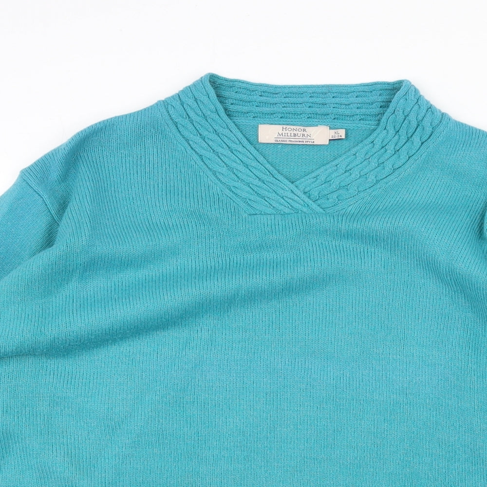 EWM Womens Green V-Neck Acrylic Pullover Jumper Size XL