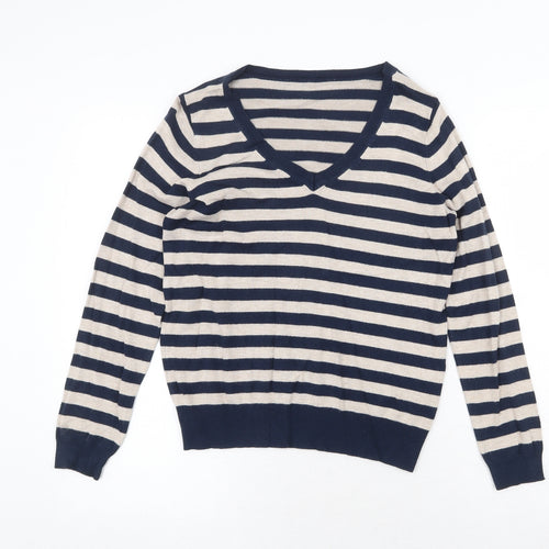 Marks and Spencer Womens Multicoloured V-Neck Striped Viscose Pullover Jumper Size 12