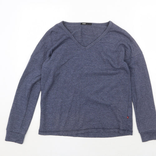 BIG STAR Womens Blue V-Neck Cotton Pullover Jumper Size S