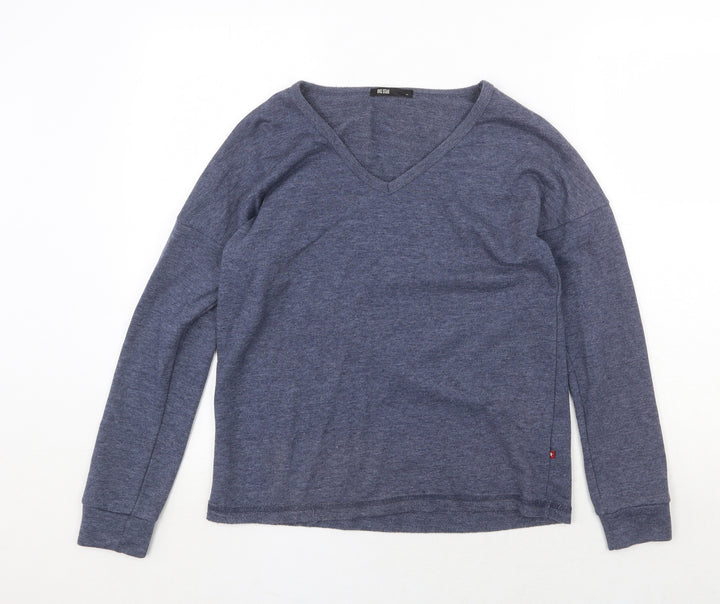 BIG STAR Womens Blue V-Neck Cotton Pullover Jumper Size S