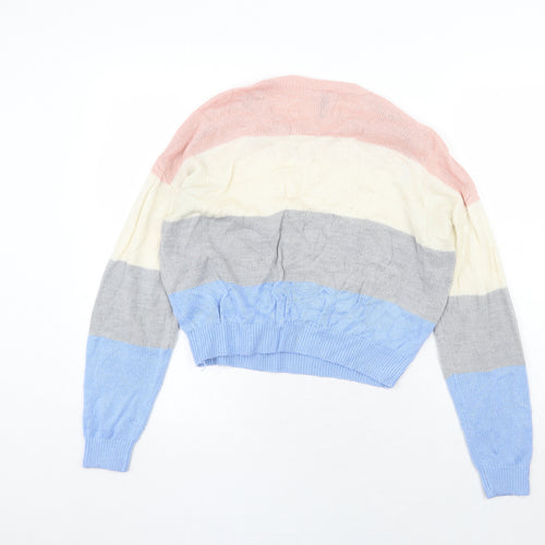 H&M Womens Multicoloured Round Neck Striped Acrylic Pullover Jumper Size S