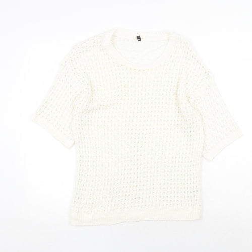 River Island Womens White Scoop Neck Acrylic Pullover Jumper Size 10
