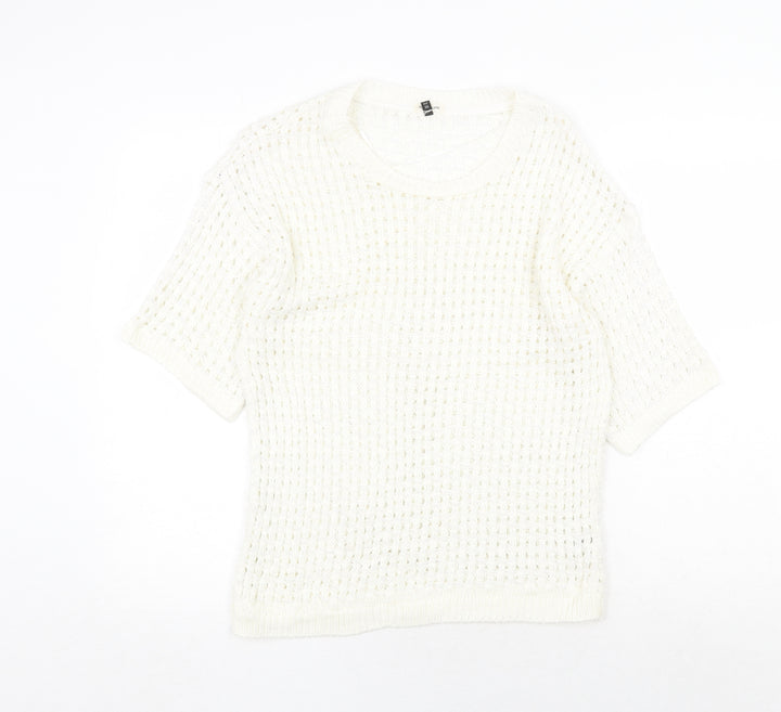River Island Womens White Scoop Neck Acrylic Pullover Jumper Size 10