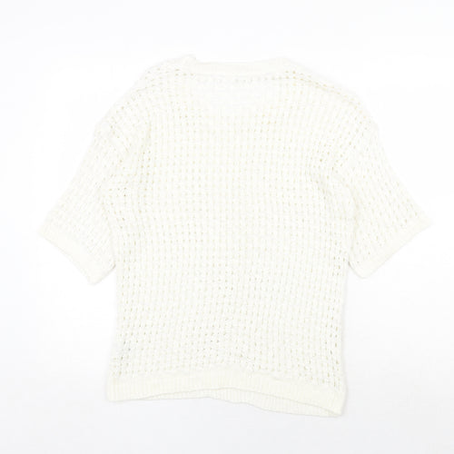 River Island Womens White Scoop Neck Acrylic Pullover Jumper Size 10