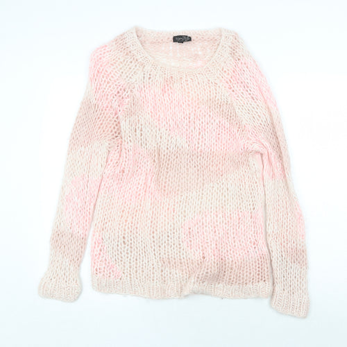 Topshop Womens Pink Round Neck Acrylic Pullover Jumper Size 8