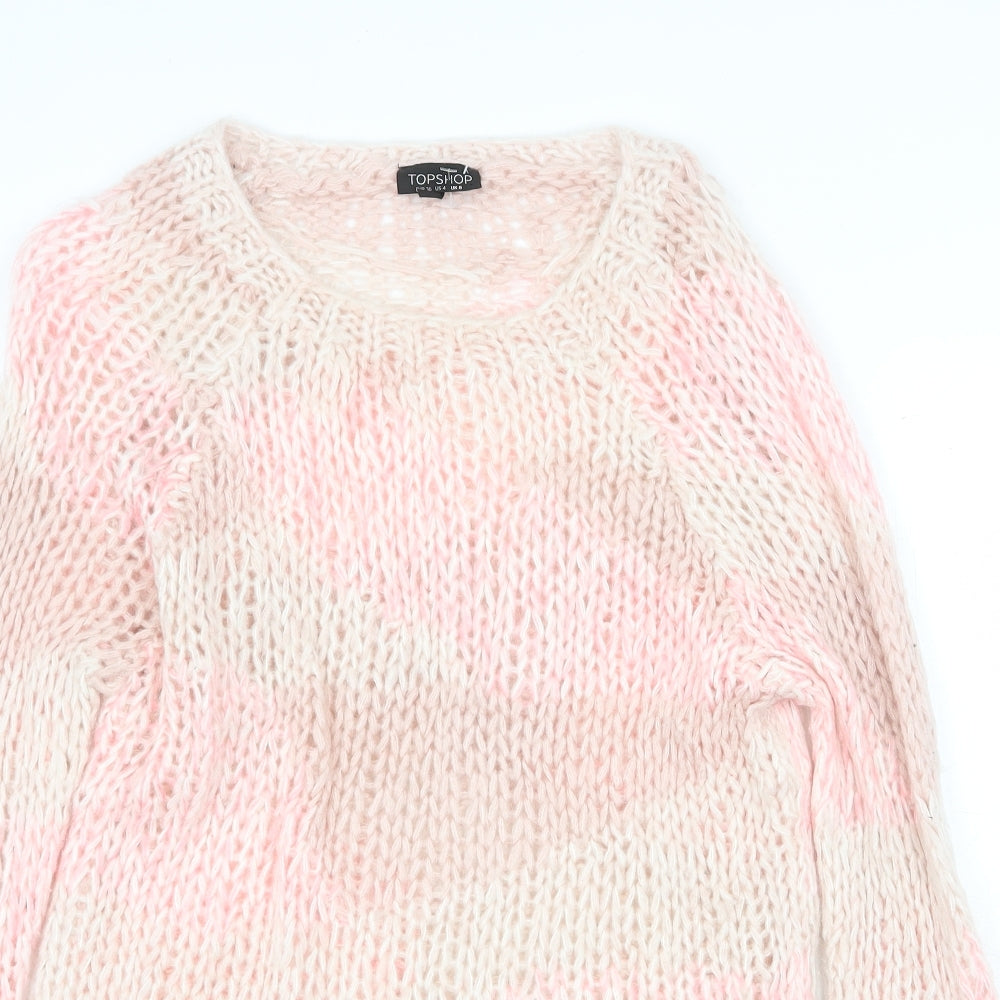 Topshop Womens Pink Round Neck Acrylic Pullover Jumper Size 8