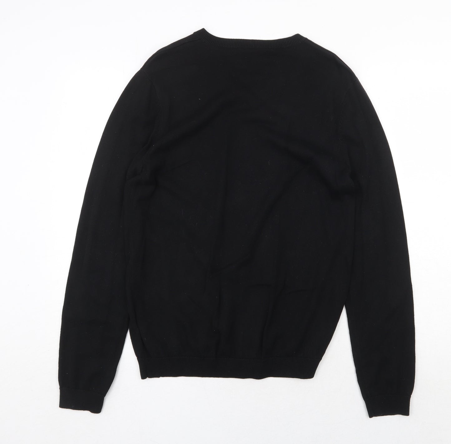 Topman Mens Black V-Neck Cotton Pullover Jumper Size M Long Sleeve