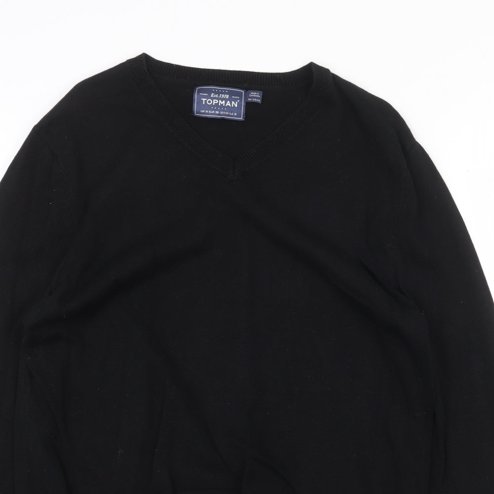 Topman Mens Black V-Neck Cotton Pullover Jumper Size M Long Sleeve