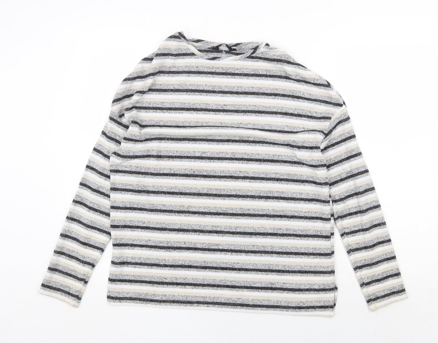 Dorothy Perkins Womens Grey Round Neck Striped Polyester Pullover Jumper Size 8