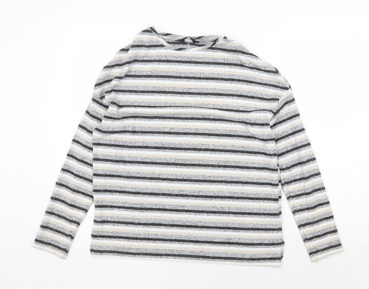 Dorothy Perkins Womens Grey Round Neck Striped Polyester Pullover Jumper Size 8