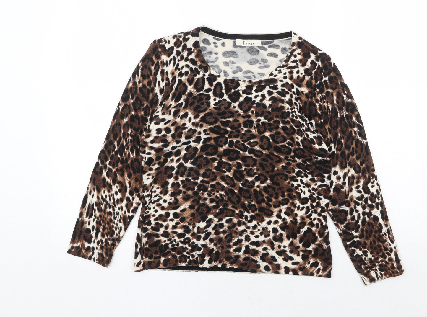 Precis Petite Womens Brown Round Neck Animal Print Viscose Pullover Jumper Size S