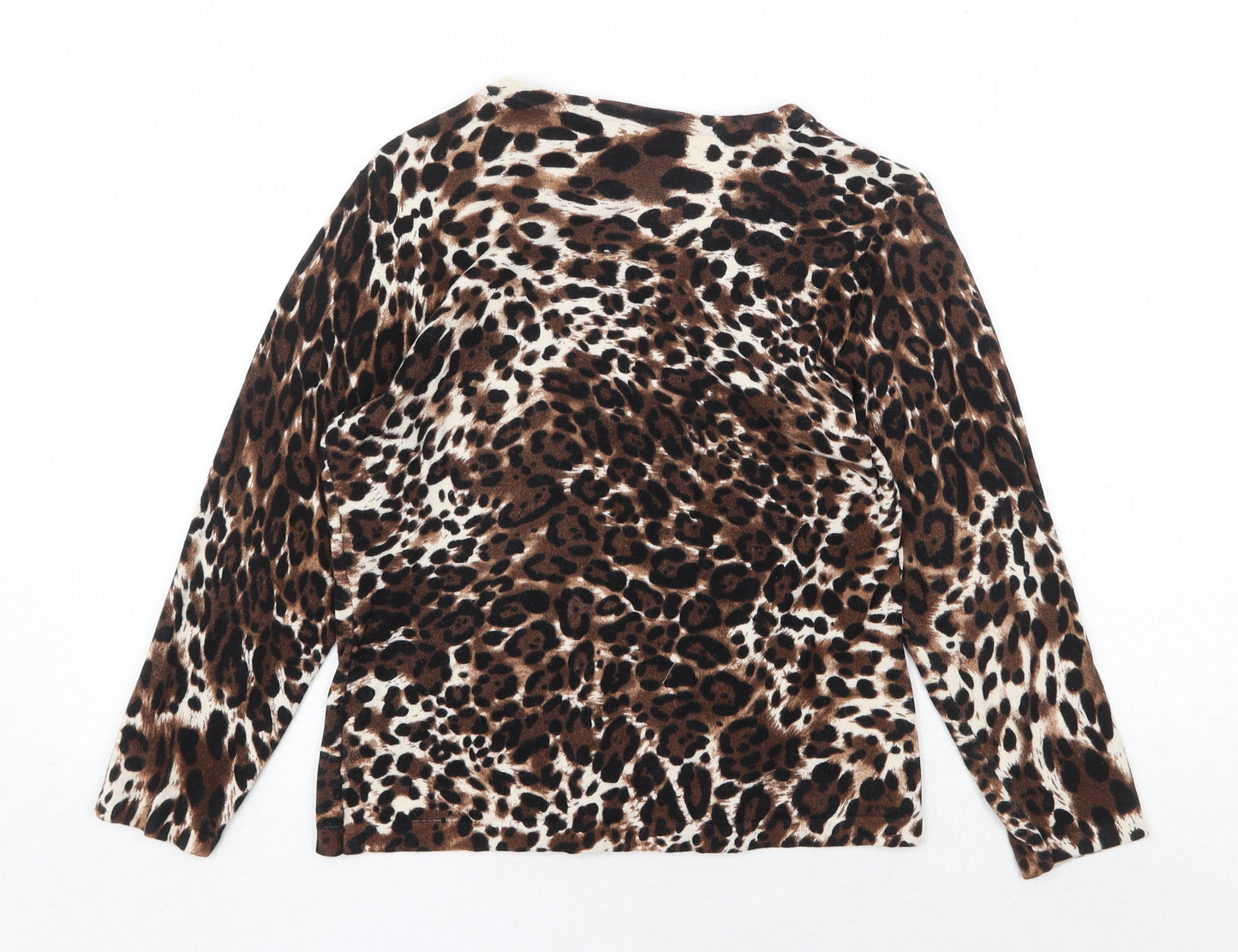 Precis Petite Womens Brown Round Neck Animal Print Viscose Pullover Jumper Size S