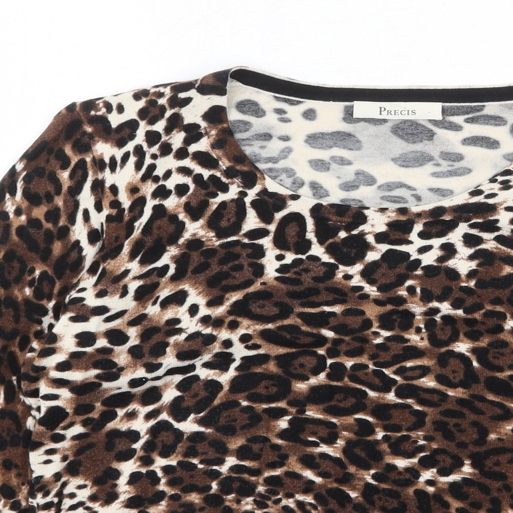 Precis Petite Womens Brown Round Neck Animal Print Viscose Pullover Jumper Size S