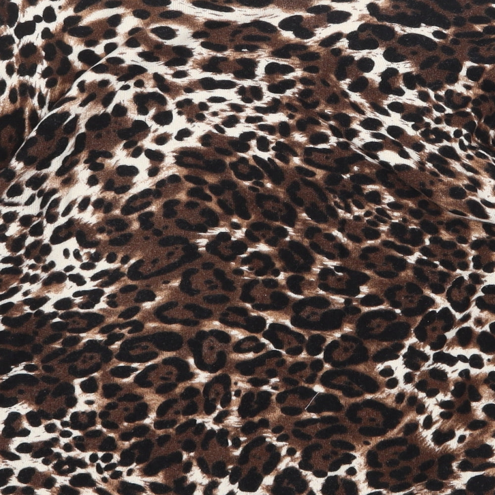 Precis Petite Womens Brown Round Neck Animal Print Viscose Pullover Jumper Size S