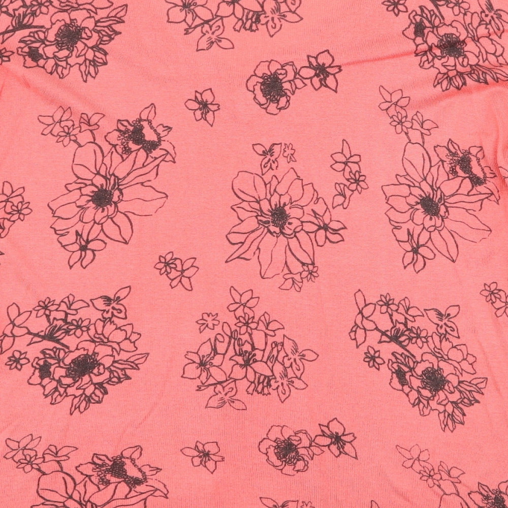 Marks and Spencer Womens Pink V-Neck Floral Acrylic Pullover Jumper Size M
