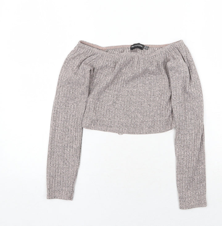 PRETTYLITTLETHING Womens Grey Boat Neck Polyester Pullover Jumper Size 10