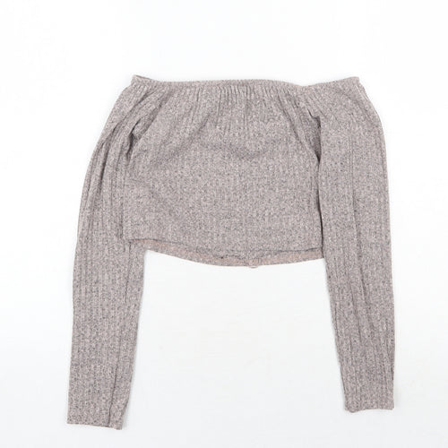 PRETTYLITTLETHING Womens Grey Boat Neck Polyester Pullover Jumper Size 10