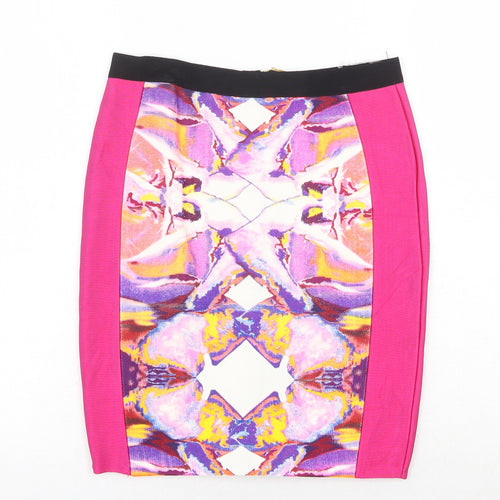 Dorothy Perkins Womens Pink Geometric Viscose Bandage Skirt Size M Zip